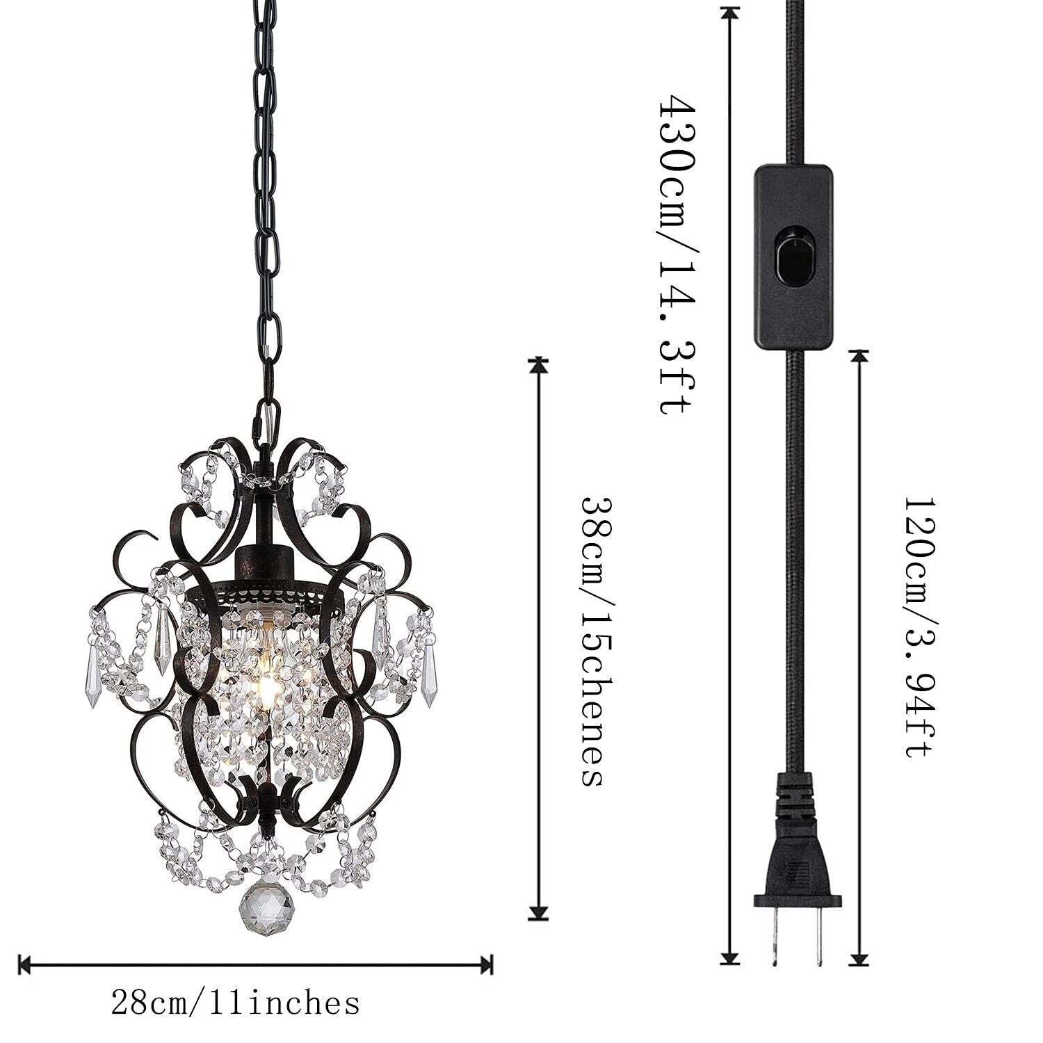 Plug in Chandelier Mini Bronze Chandelier Iron Ceiling Light Fixture for Bedr...